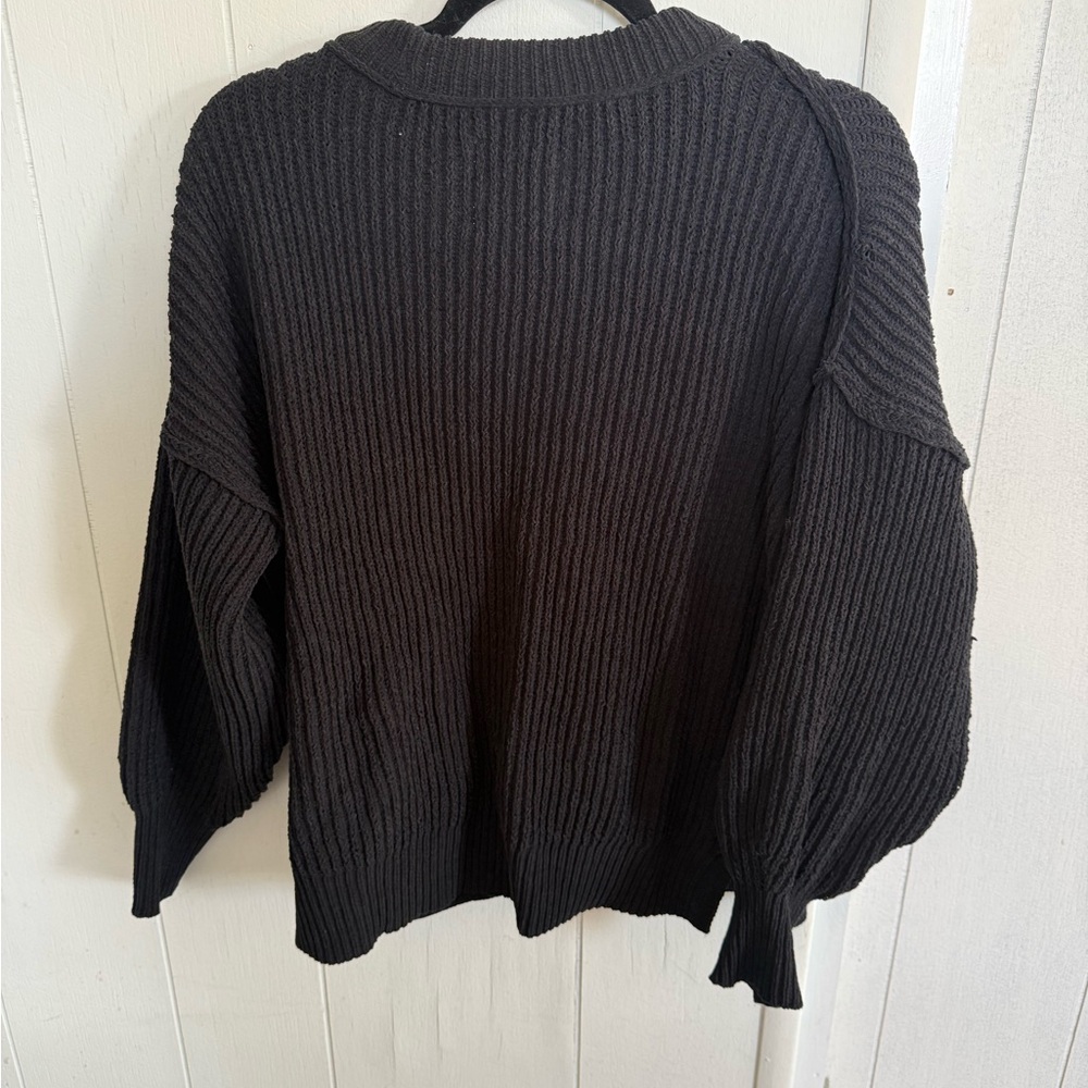 AERIE BLACK CREW CHINCHELLE OVERSIZED LONG SLEEVE SWEATER XSMALL